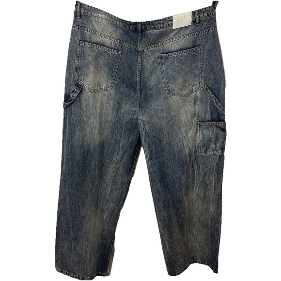 NWT boohooMAN Jeans Sz 46 Button Fly Plus Relaxed Rigid Ripped Carpenter Cargo - Picture 7 of 15